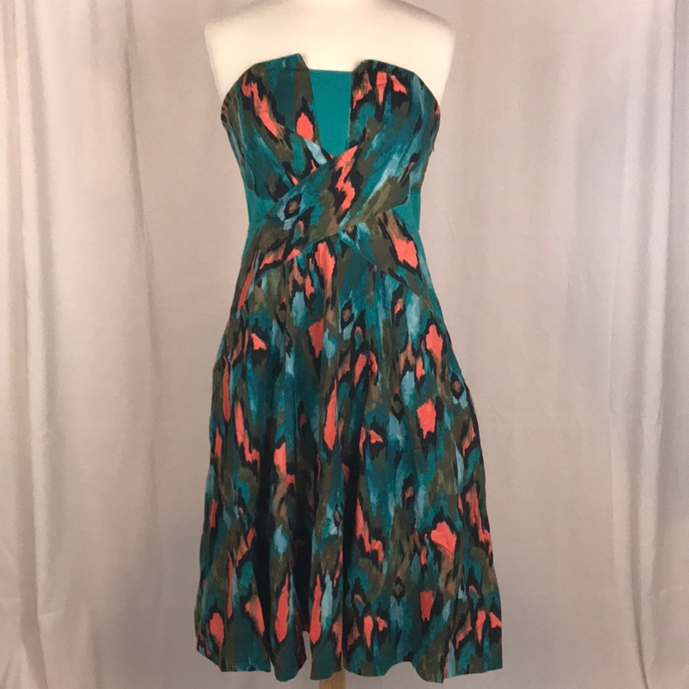 Anthropologie Strapless Watercolor dress